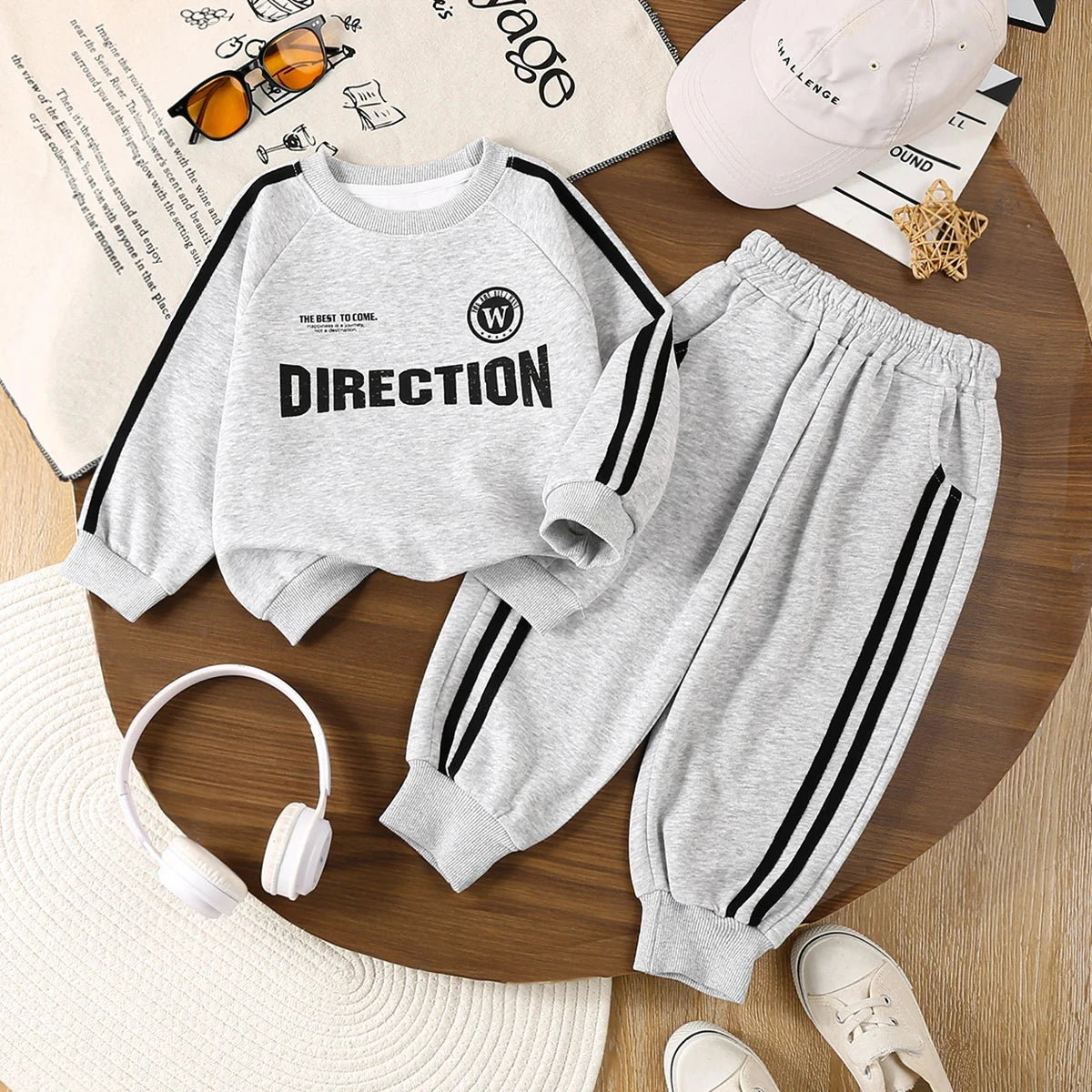 @New Kids Boy Casual Letter Print Sweatshirt Sets for Children fashionable  Baby Girl Clothes Tracksuit Soft Long Sleeve Top and GlowCart