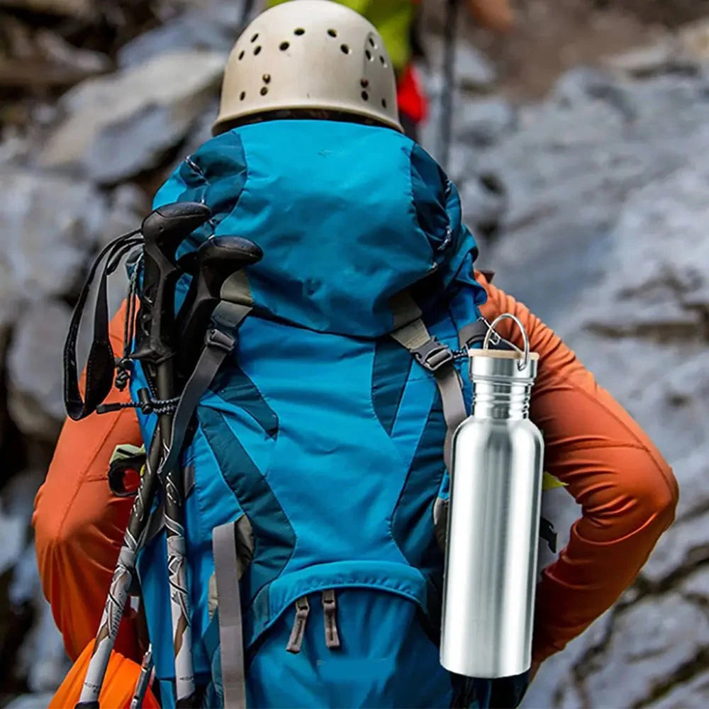 Simple Single Walled Water Bottle Leak-Proof Stainless Steel Bicycle Water Bottles Bamboo Lid Metal Flask Portable Sports Kettle GlowCart