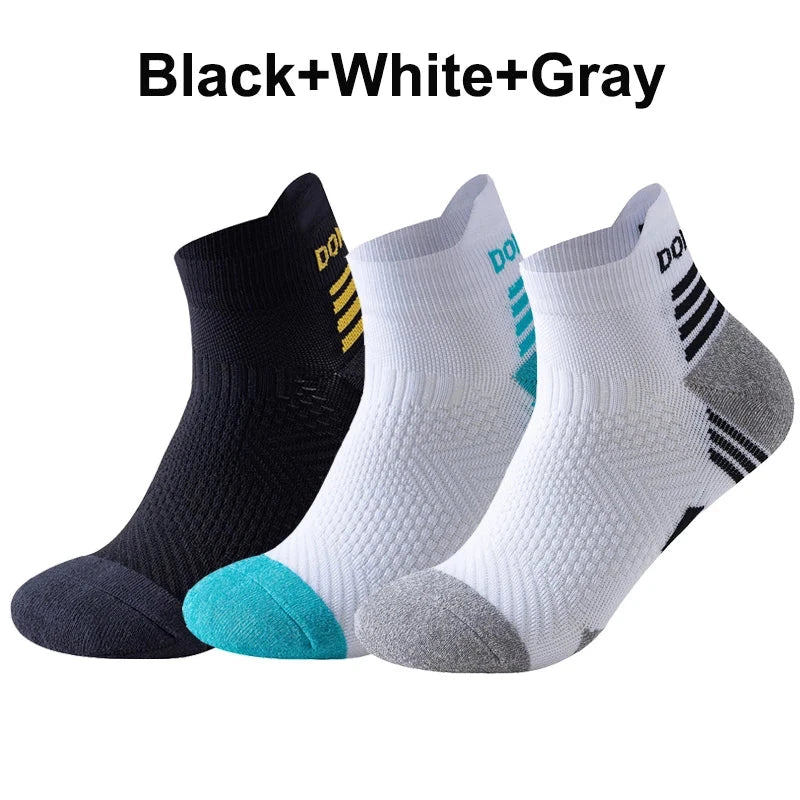 3 Pairs Marathon Socks Men Women Professional Sport Ankle Running Socks Thickened Cushioned Tube Low Cut Fitness Short Sock Mesh GlowCart