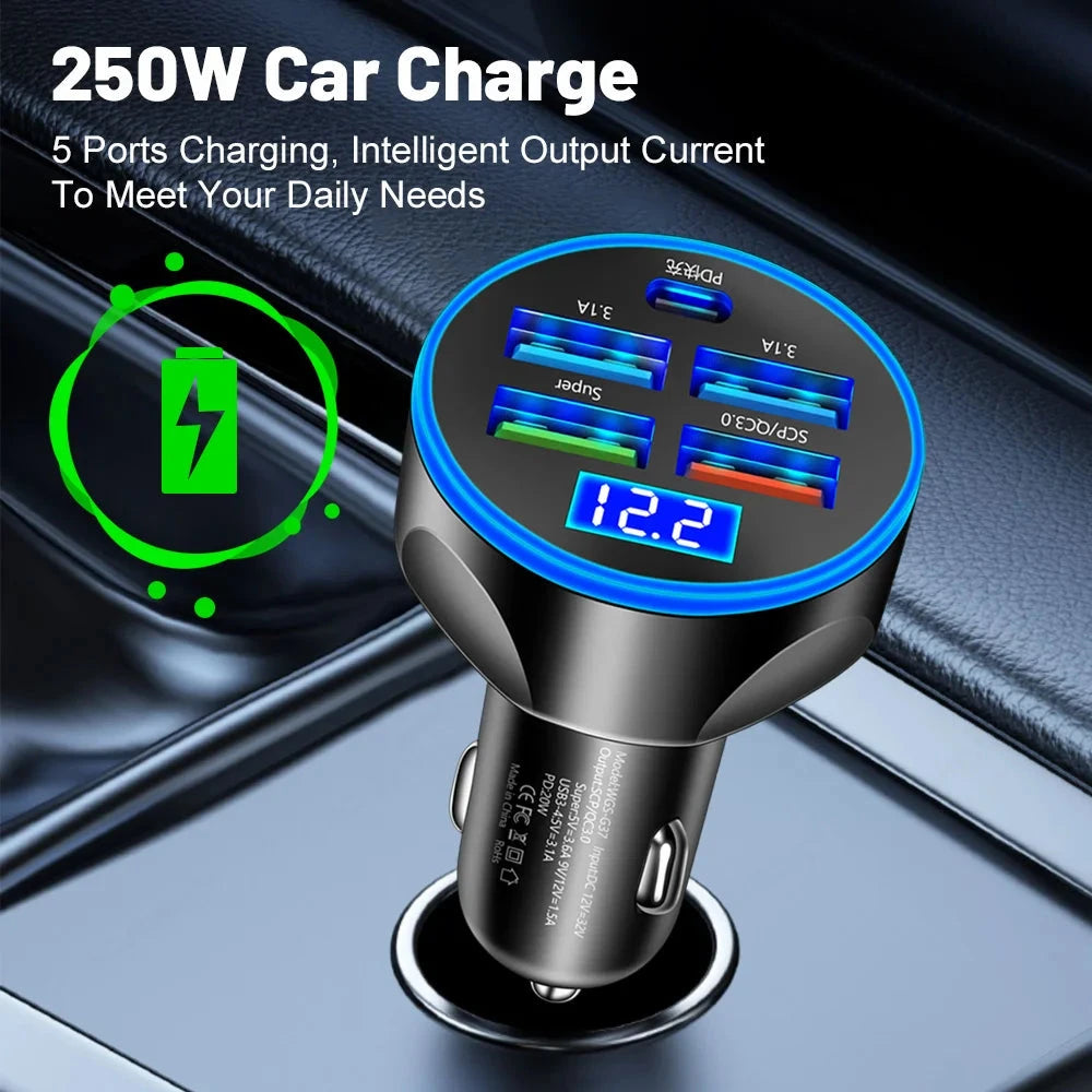 4usb PD 250W Car Charger Type C Fast Charging Auto Mobile GlowCart