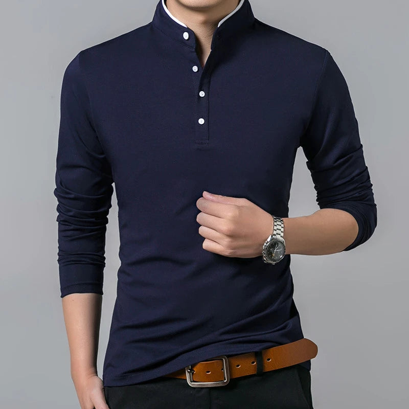 Men's Business Casual Long Sleeve Polo T-shirt Summer