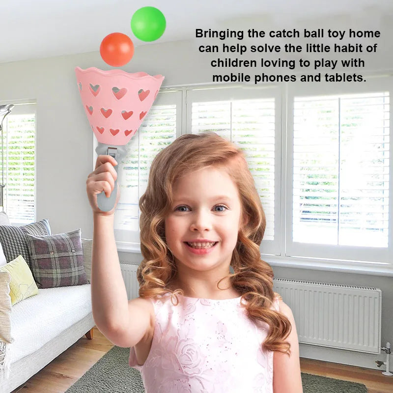 Outdoor Indoor Game Activities for Kids, 5.9 Inch Pop-Pass-Catch Ball Game with 2 Catch Launcher Baskets and 6 Balls, Yard Games GlowCart