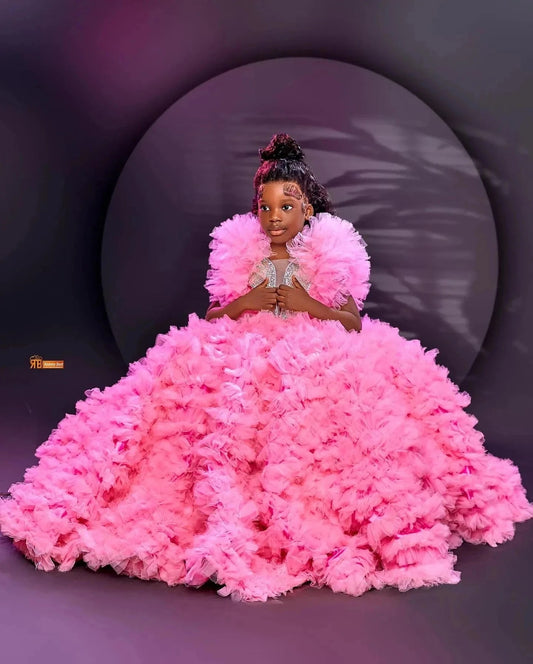 Luxury Pink Flower Girl Dresses For Wedding Applique Ruffles GlowCart