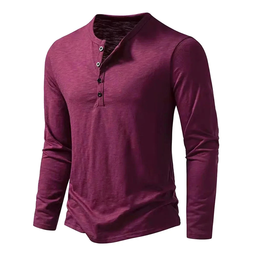 Autumn New Men's Cotton Button Long Sleeve  Henley Neck GlowCart