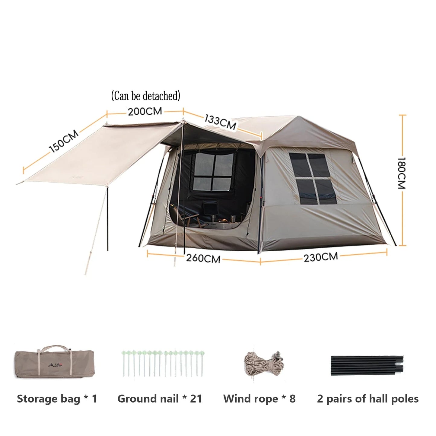 BISINNA One-touch Ridge Type Tent Titanium Glue 3-4 Persons GlowCart