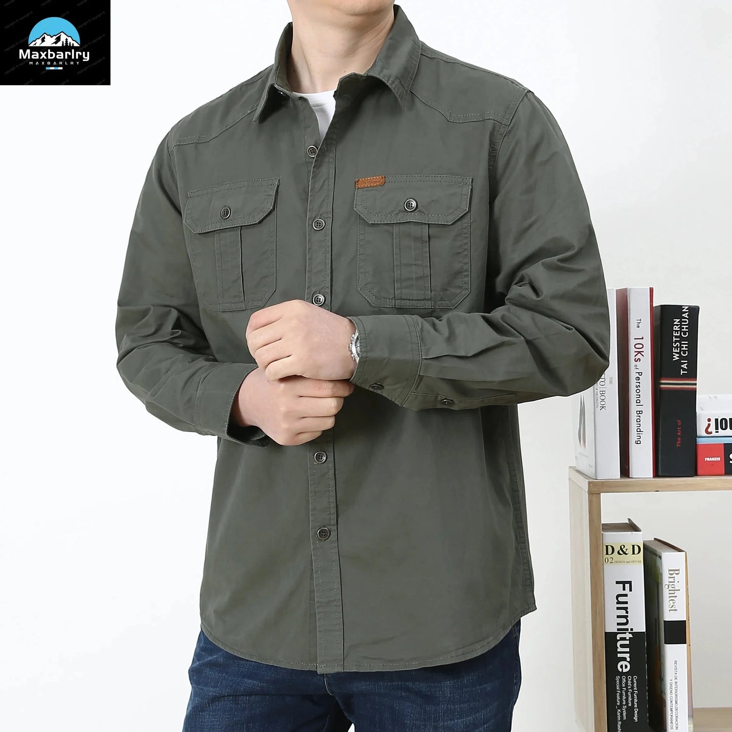 High-quality washed cotton shirt men's long-sleeved lapel GlowCart