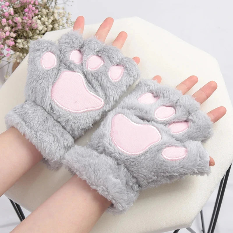 Women Cartoon Cat Claw Gloves Thickened Plush Lovely Style GlowCart