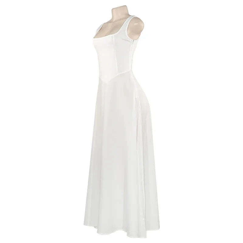 JULISSA MO Sexy Square Collar Women Maxi Dress White GlowCart