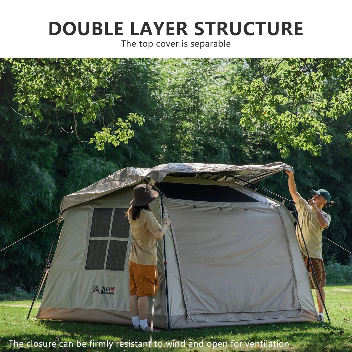 BISINNA One-touch Ridge Type Tent Titanium Glue 3-4 Persons GlowCart