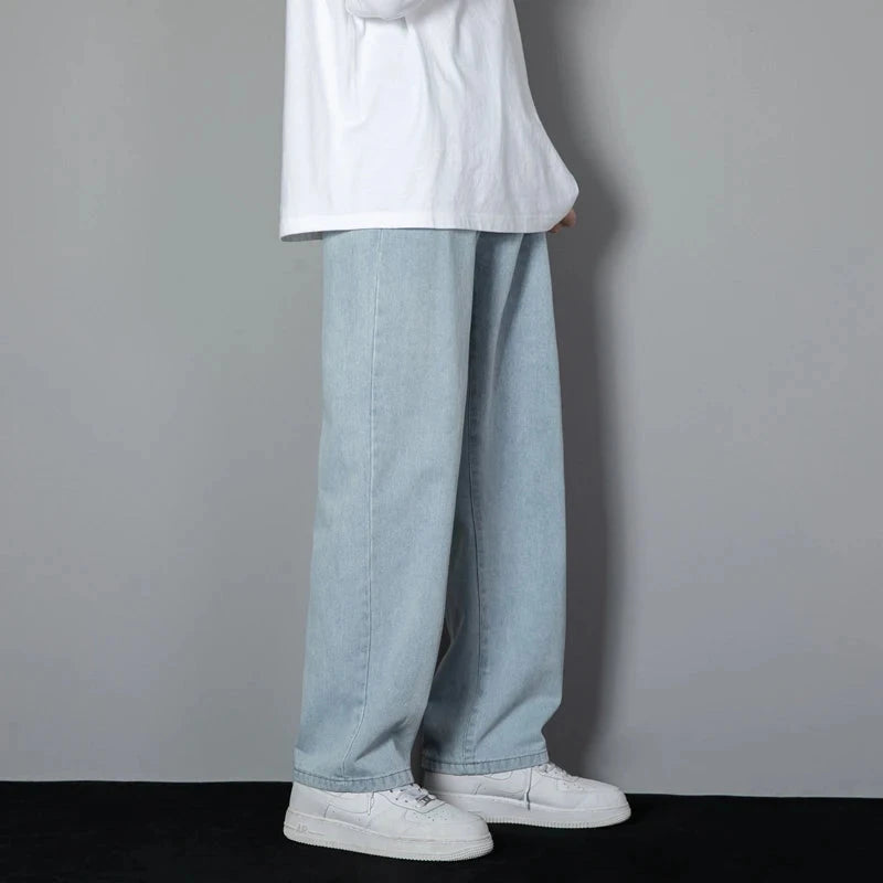 2025 New Korean Men Casual Long Straight Jeans Wide Leg GlowCart