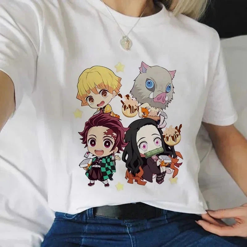 Demon Slayer Print T Shirt Women Harajuku Aesthetic White GlowCart