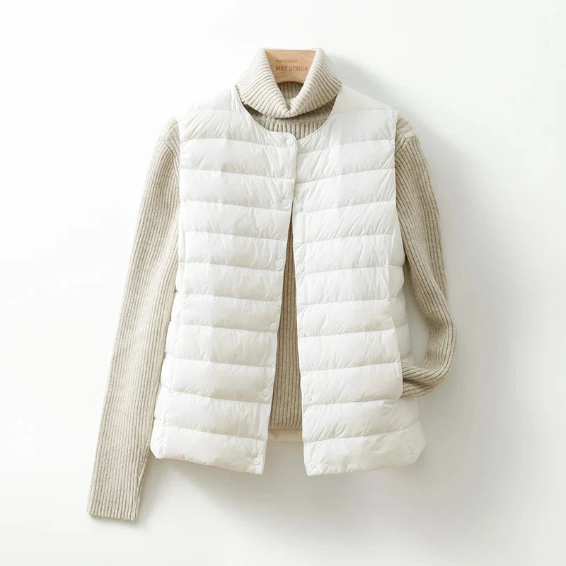 New Women's Collarless Down Liner Vest V-Neck Lightweight GlowCart