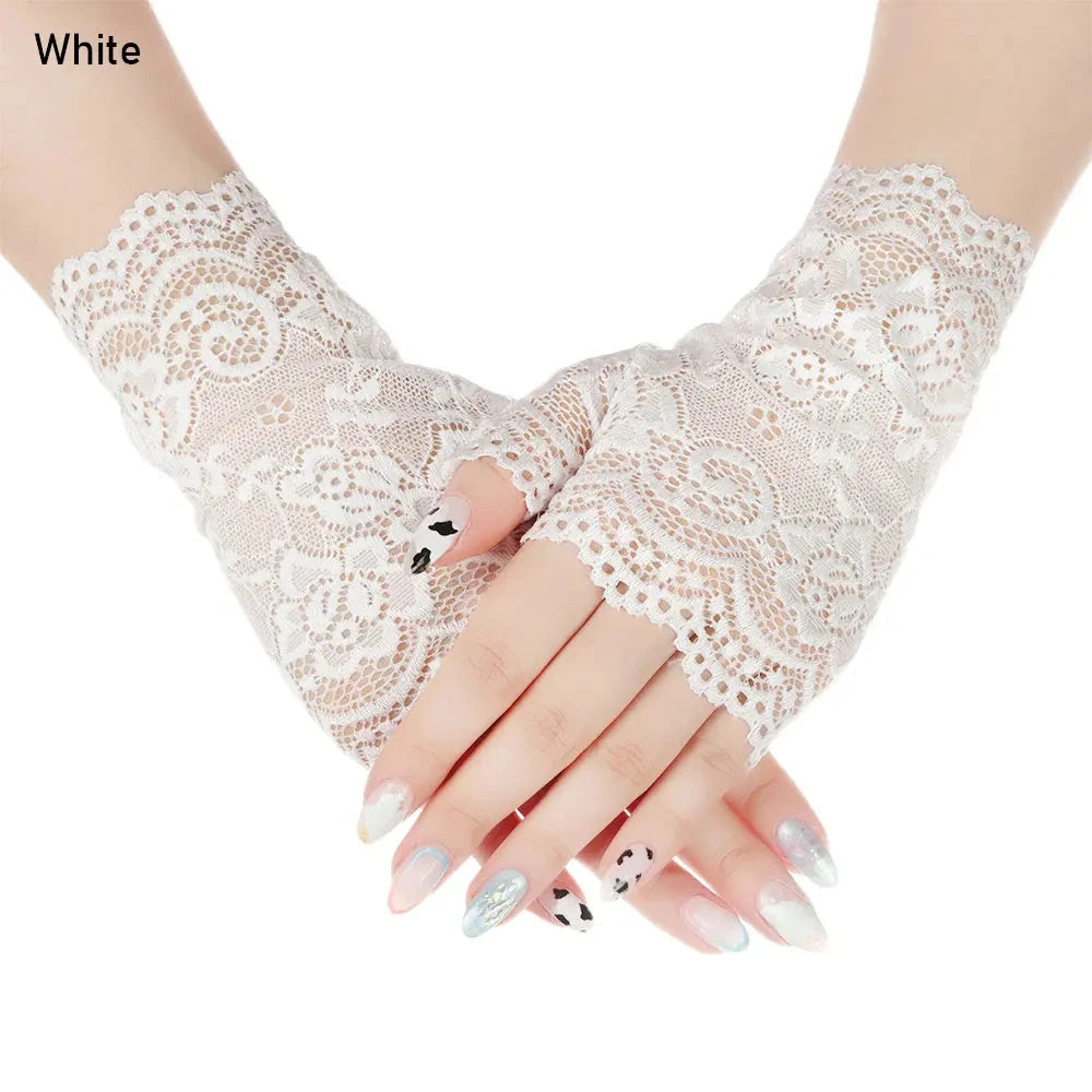 Women Short Lace Hollow-Out Fingerless Gloves Sun Protection GlowCart