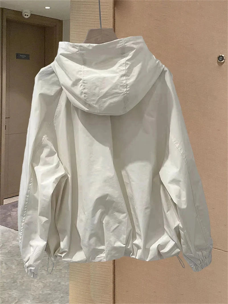 2025New Women Spring Autumn Jacket Coat Fashion Solid Hooded GlowCart