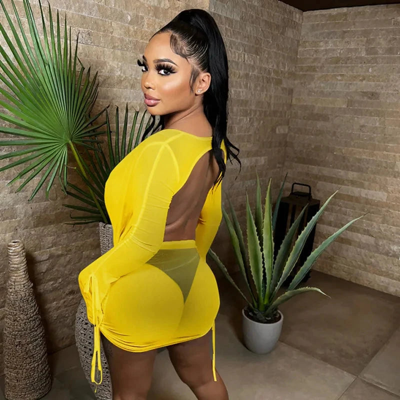 Sexy Mesh Deep V Elastic Dress Halter Elegant Chic Vintage GlowCart