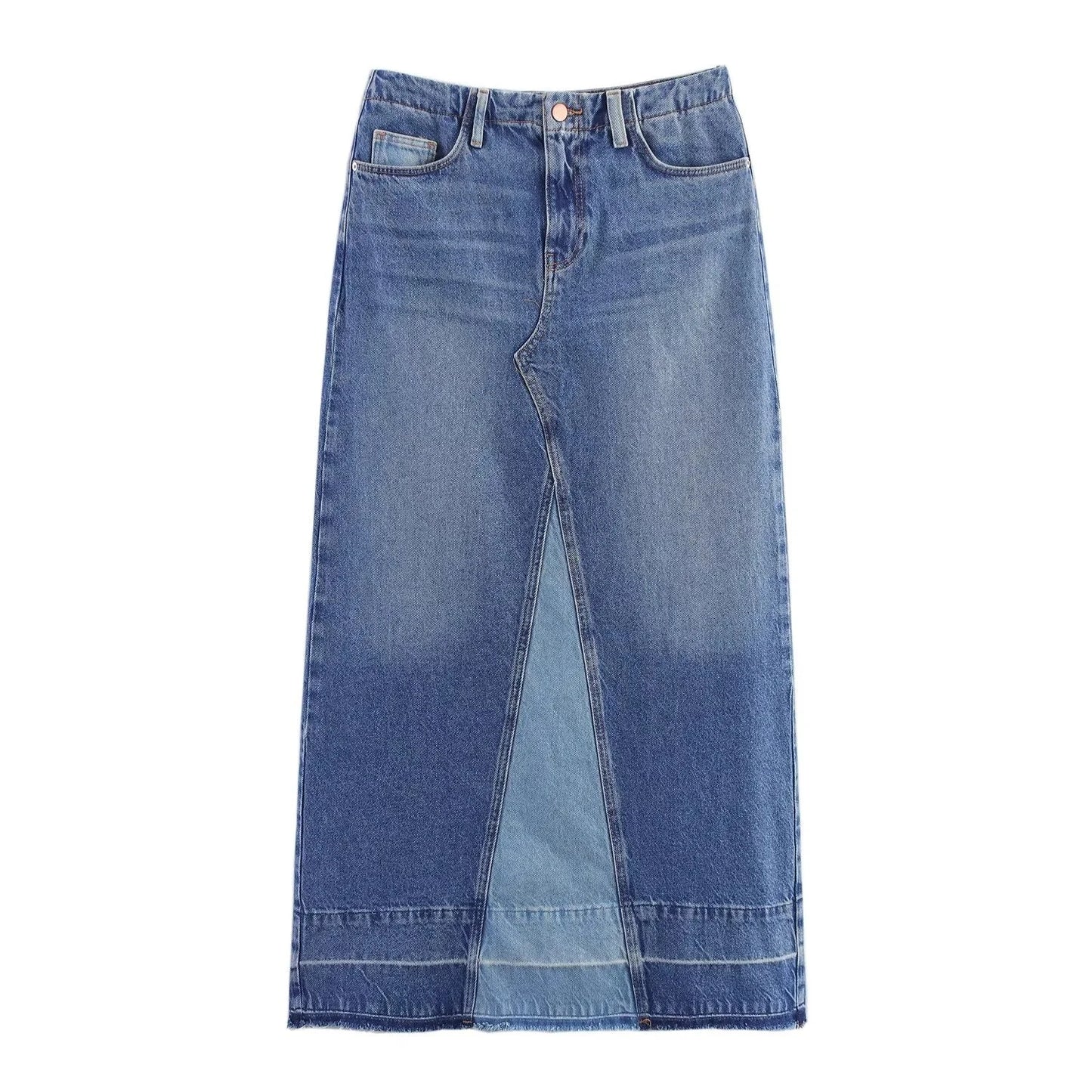 RARA2025 autumn new women's casual fashion simple versatile slim stitching medium-length high-waist denim skirt GlowCart