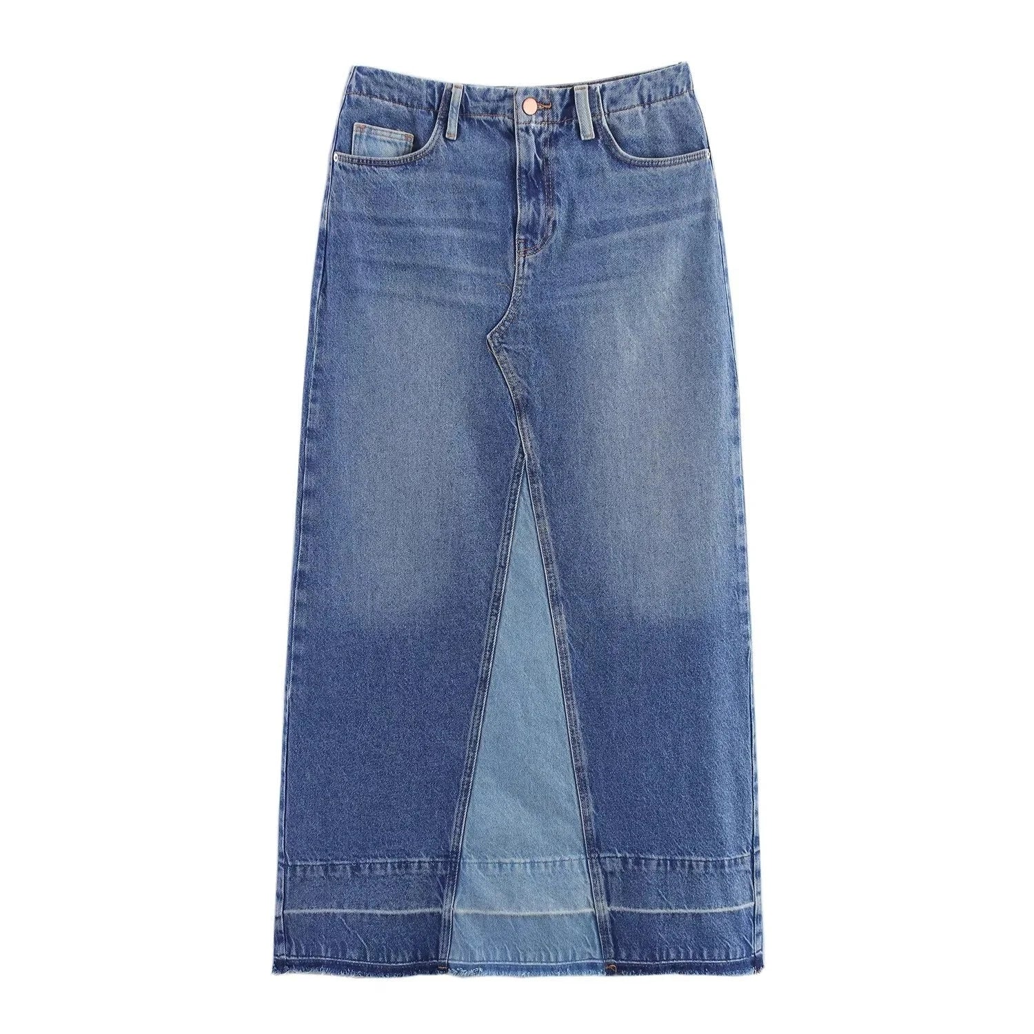 RARA2025 autumn new women's casual fashion simple versatile slim stitching medium-length high-waist denim skirt GlowCart