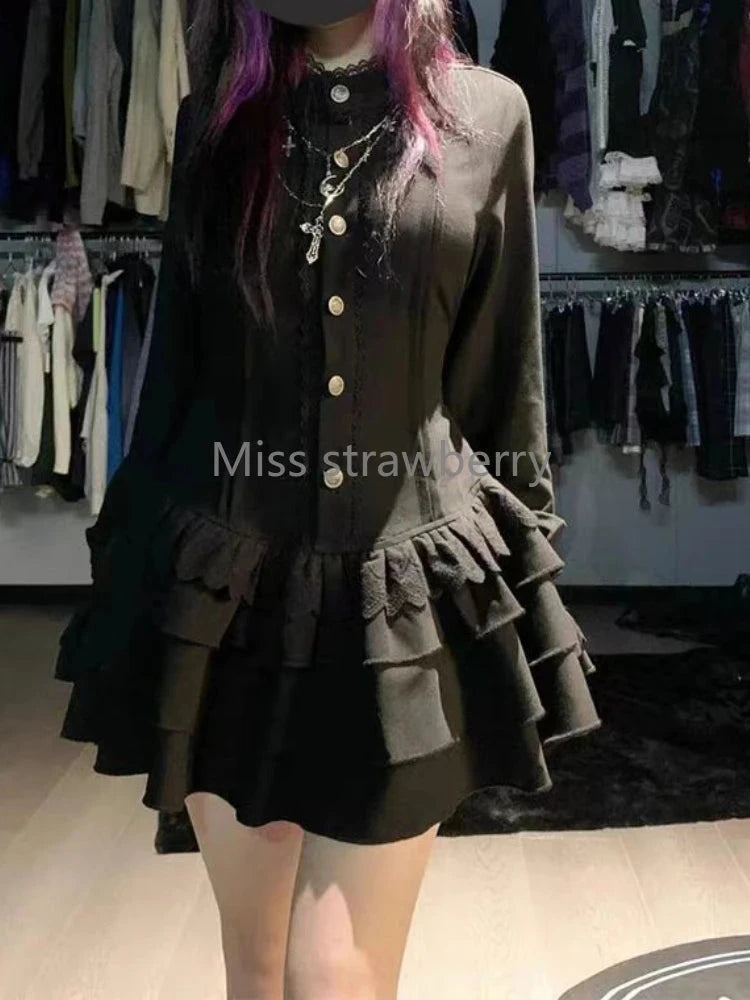 Spring Vintage Gothic Style Lace Up Dress Women Design High GlowCart
