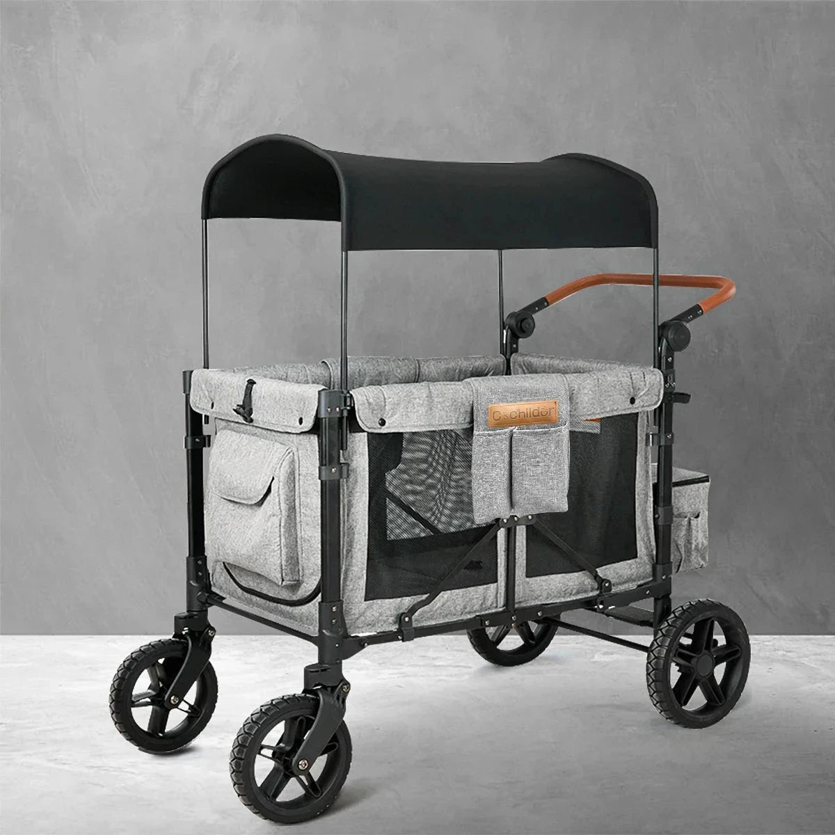 Camping cart that can seat four children, Foldable baby stroller, with shock absorption function, suitable for autumn travel GlowCart