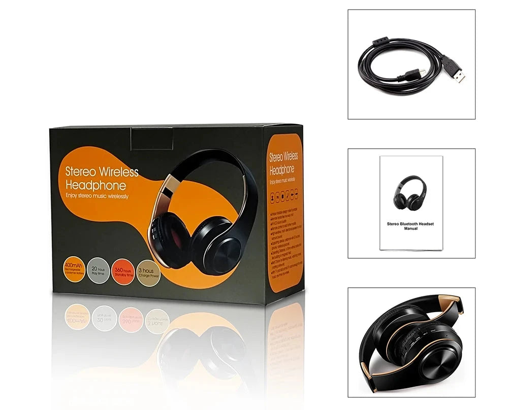Men Gift Gold Wireless Headphones Bluetooth Earphone Stereo GlowCart