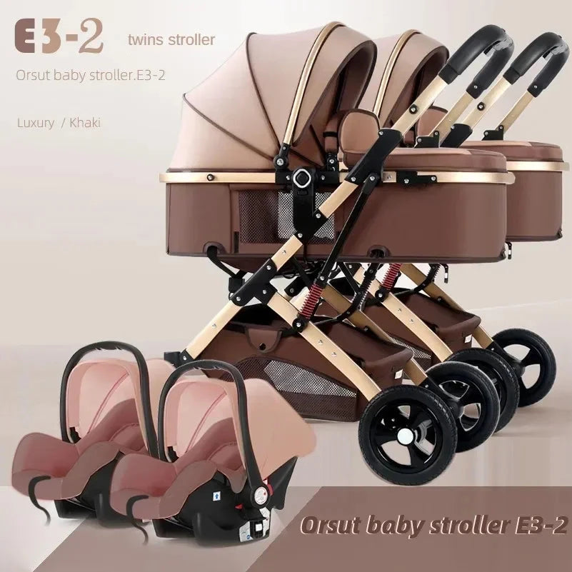 2025 New 3-in-1 Twin Baby Stroller with Car Seat, Portable Foldable High View Newborn Baby Stroller Can Sit or Lie GlowCart