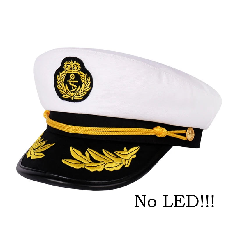 New Luminous Captain Hat LED Sailors Hat Glow In The Dark Nautical Themed Party Costume Cosplay Party Light Up Navy Cap Props GlowCart