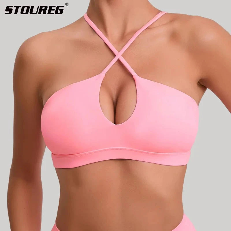 STOUREG Beautiful Back Sports Bra for Women Gym  Yoga Bra Cross Back Running Sports Top Breathable Fitness Paded Sportswear GlowCart
