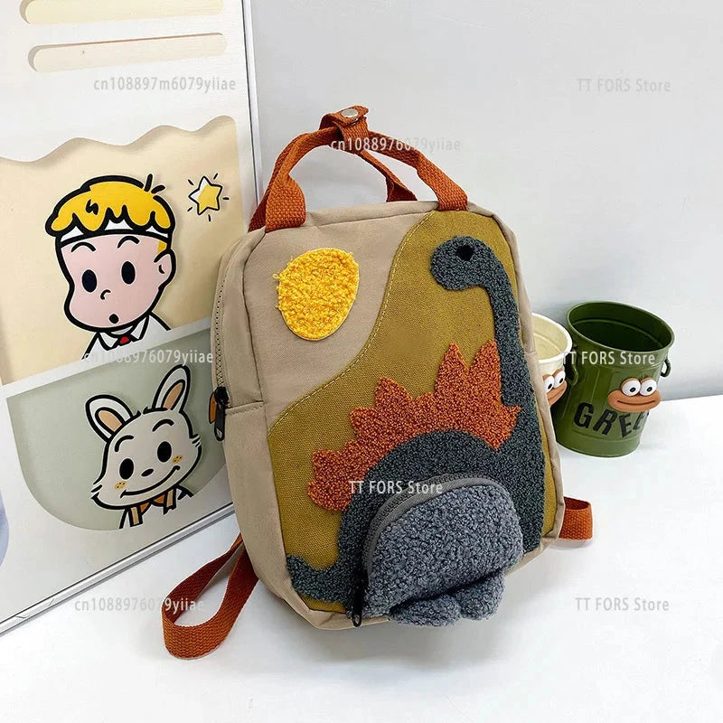 New Style Cartoon Dinosaur Fashion Children's Backpack Cartoon Canvas Kindergarten Boys and Girls Schoolbag Birthday Gift GlowCart