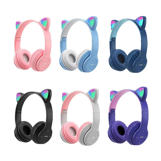 Cute Cat Ear Headphones with RGB LED Light Wireless Headset GlowCart