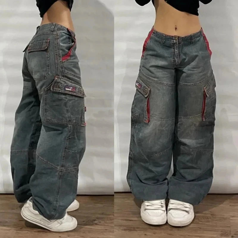 American New Pattern Embroidery Baggy Jeans Male Y2K High GlowCart
