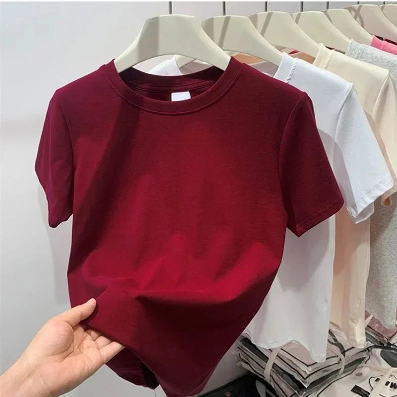 2025 Summer T Shirts For Women High Quality Solid Casual GlowCart