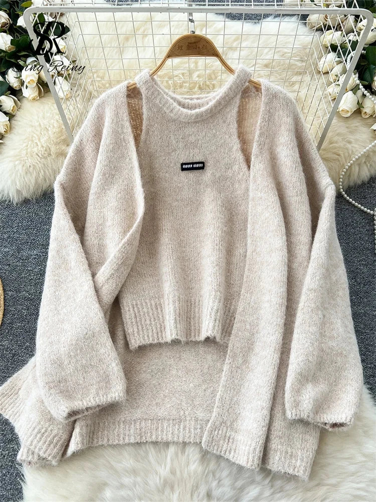 SINGREINY Fashion Solid Cashmere Sweater Long Sleeves Loose GlowCart