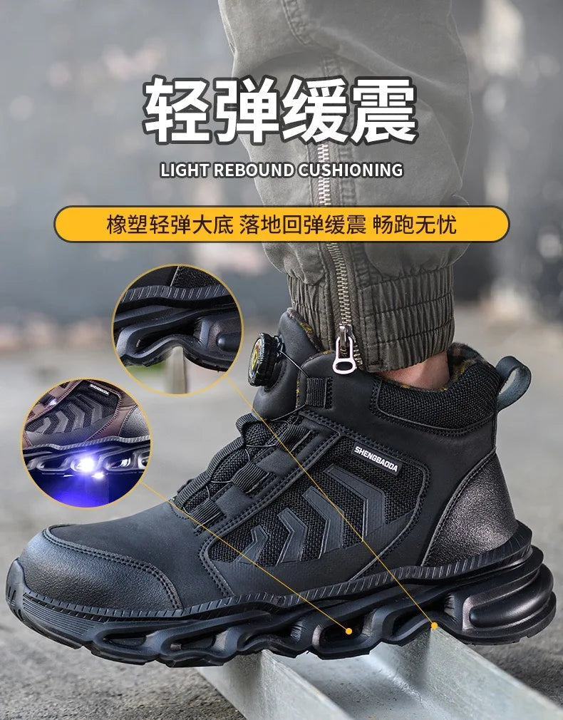 High-top men's all-season universal steel head anti-smash anti-puncture rotating buckle non-slip wear-resistant safety shoes GlowCart