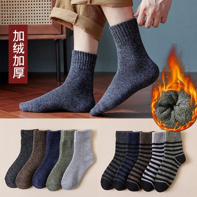 Winter Men Thick Warm Wool Socks Plaid Harajuku Retro Large Size Snow Leisure Antifreeze Cashmere Long Socks Calcetines GlowCart