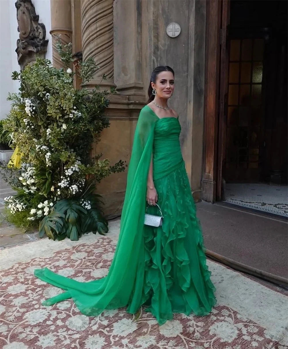 Sansa Strapless A-Line Lace Prom Dress Detachable Shawl GlowCart