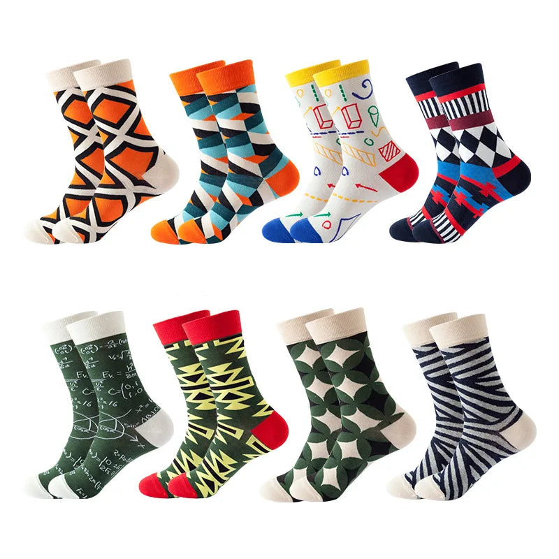 8 Pairs Novelty Fashion Happy Men and Women Casual Socks Funny Space Grid dots Crew Socks GlowCart