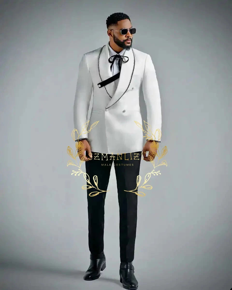 Latest Design Men's Suit Houndstooth Jacket Black Pants 2 GlowCart