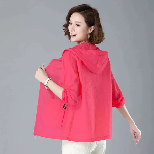 2025 Summer Women Hooded Beach UV Jacket Female Long Sleeve GlowCart
