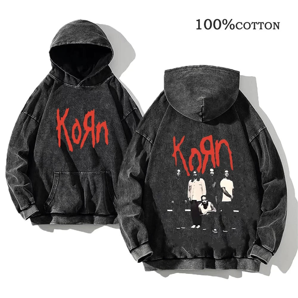 Korn Rock Band World Tour Hoodies Vintage Washed Men's GlowCart