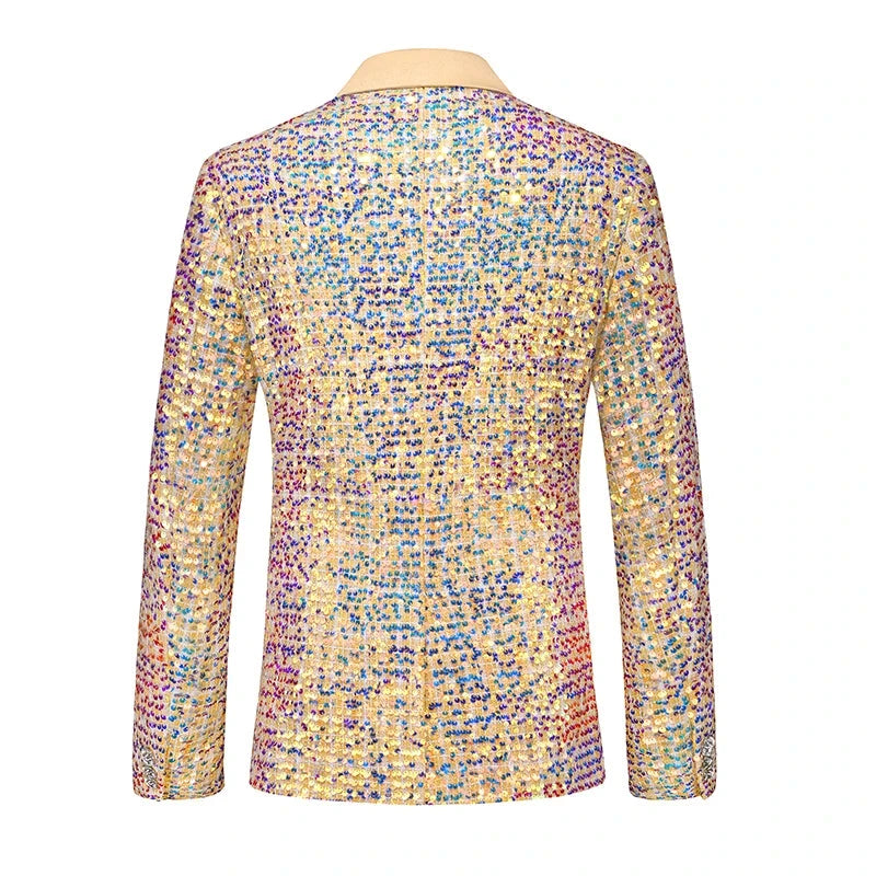 Fashion Men Luxury Sequin Suit 2 Piece Gold Trend Singer GlowCart