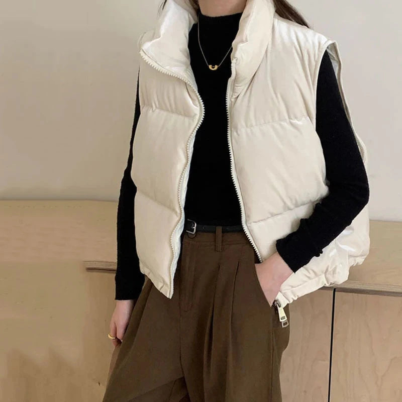 Autumn Winter Stand Collar Velvet Fluffy Puff Down Vest GlowCart