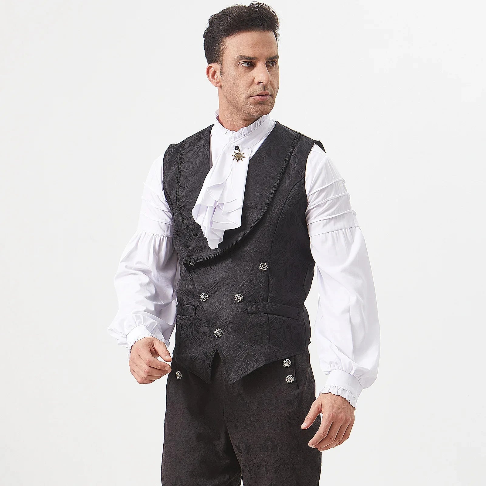 2025 New Men's Medieval Gothic Suit Vest Male Black Classic GlowCart