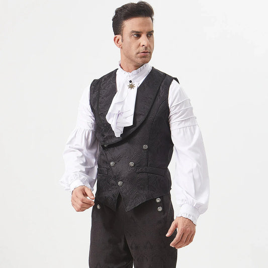 2025 New Men's Medieval Gothic Suit Vest Male Black Classic GlowCart