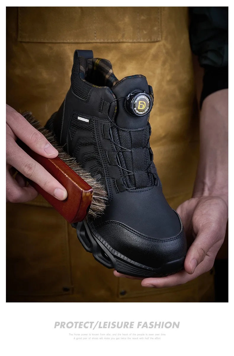 High-top men's all-season universal steel head anti-smash anti-puncture rotating buckle non-slip wear-resistant safety shoes GlowCart