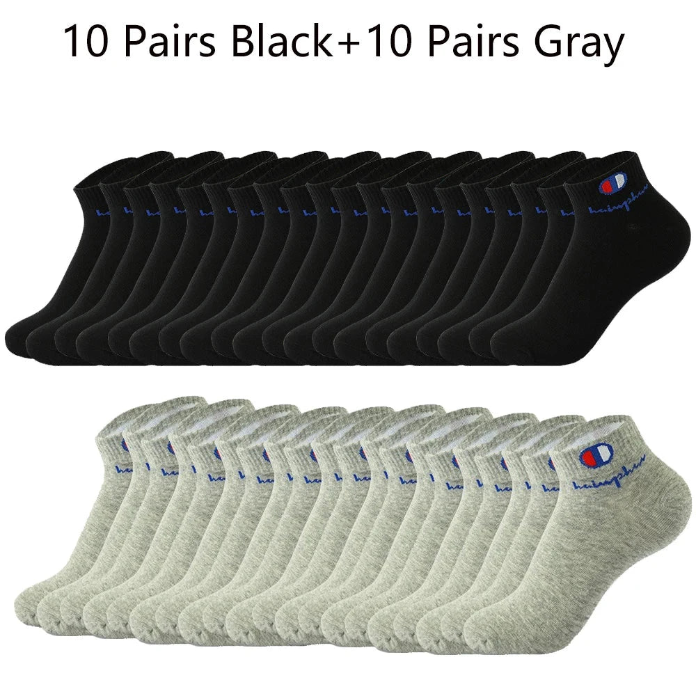 5/10/20 Pairs Men Ankle Socks Cotton Brand Classic Fashion Black White Socks Breathable Mesh Athletic Sports Socks for Summer GlowCart