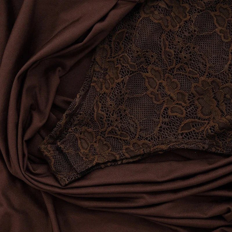 Mozision One Shoulder Lace See Through Sexy Maxi Dress Women GlowCart