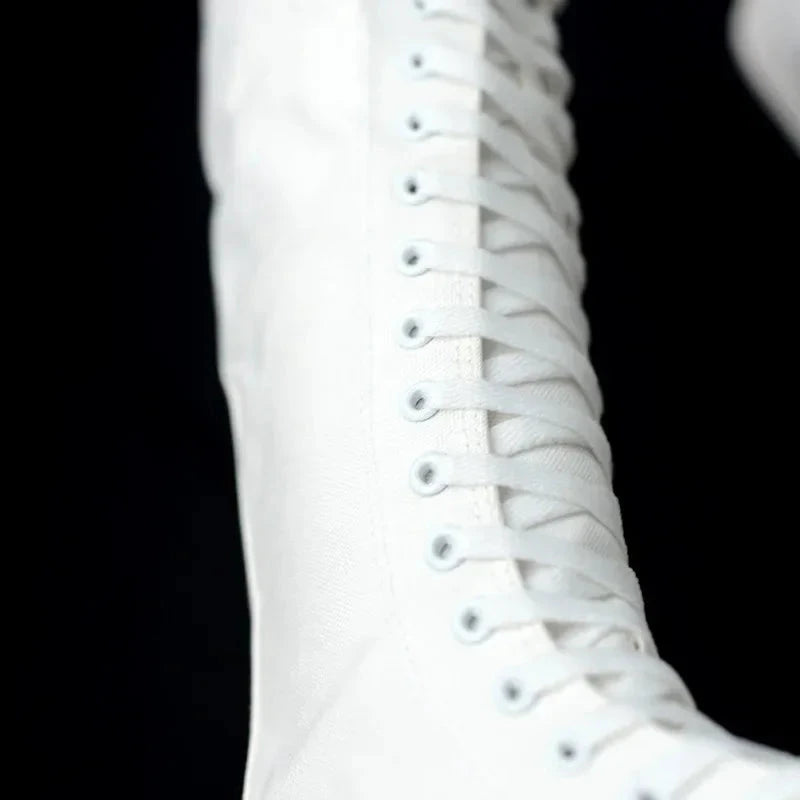 Canvas Long Boots for Women High Top Women Canvas Shoes Lace GlowCart