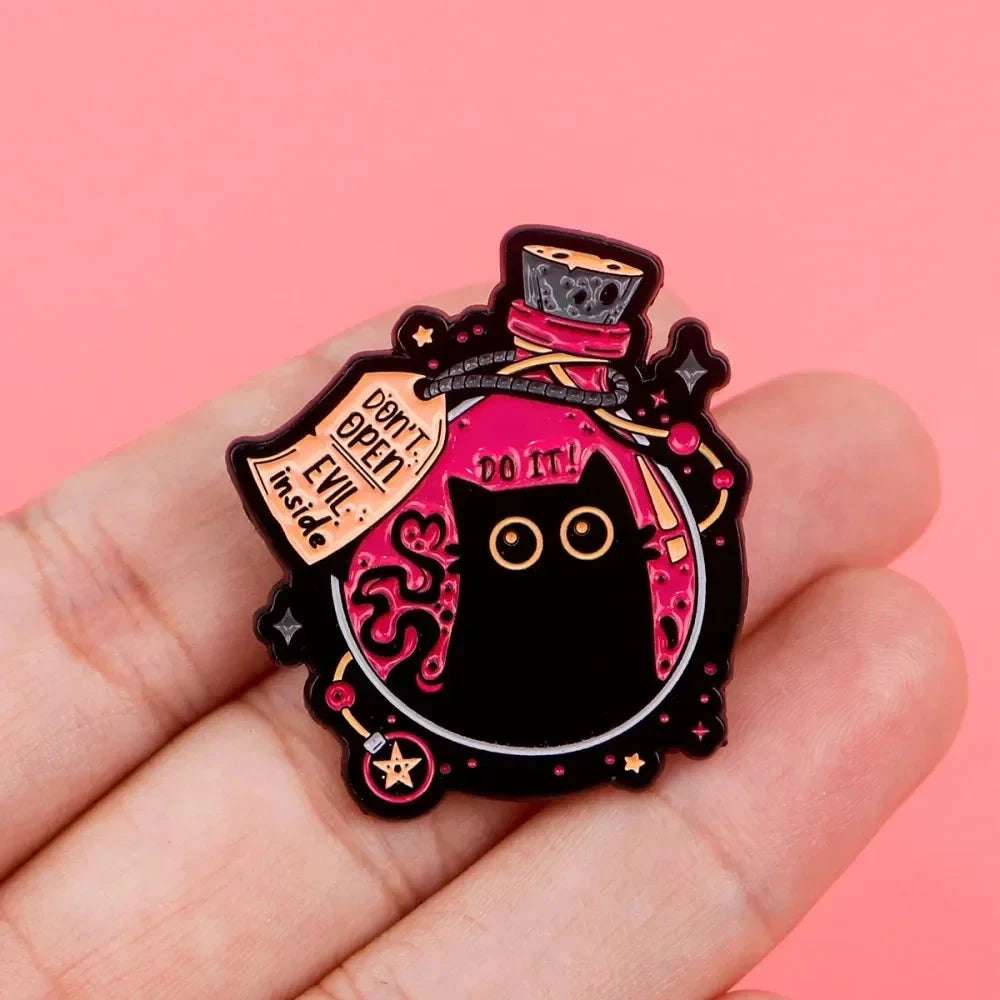 Funny Black Cat Enamel Brooch Pins Cute Animal Lapel Brooch GlowCart