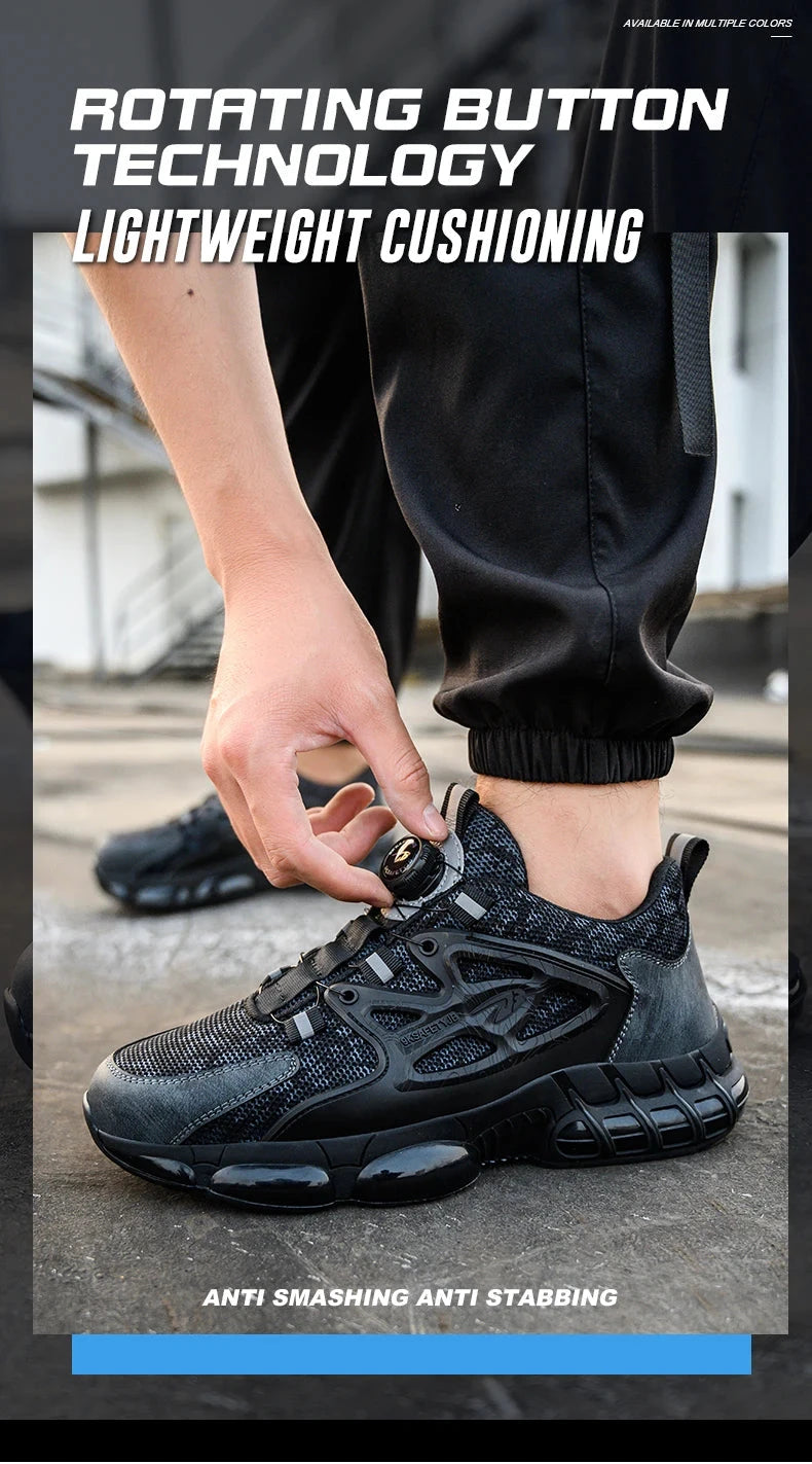 Rotating Button Safety Shoes Men Steel Toe Sneaker Air GlowCart