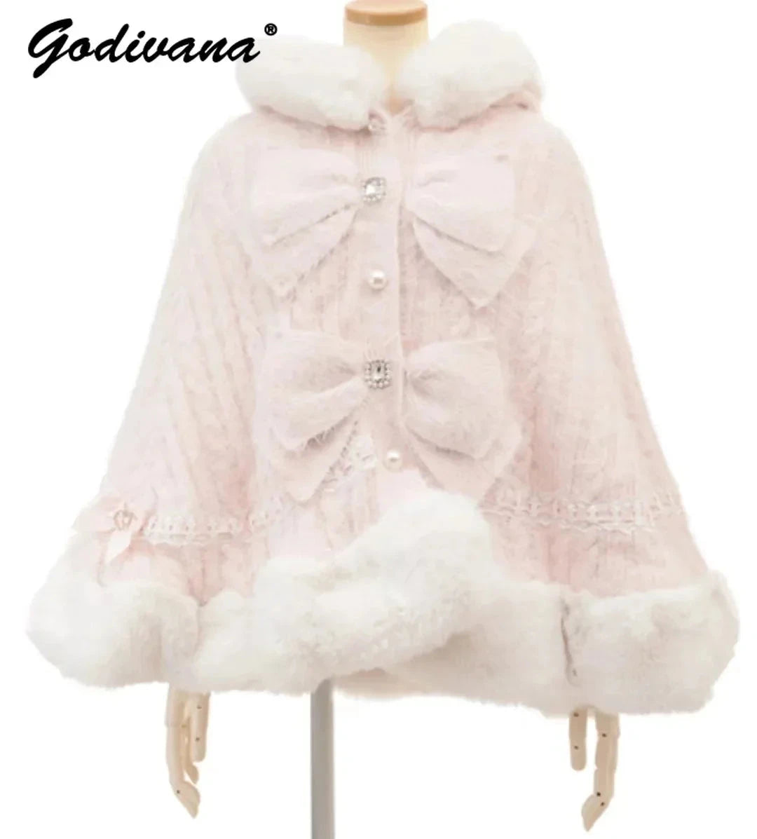 Japanese Liz Sweet Princess Faux Rabbit Fur Cape Coat Women GlowCart